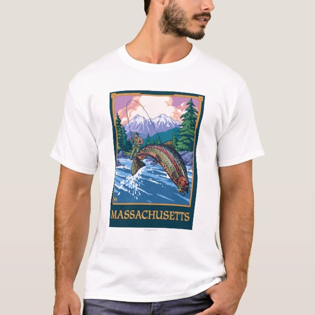 MassachusettsAngler fiskareplats Tee Shirt (Framsida)