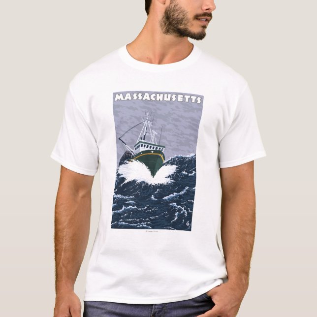 MassachusettsCrab fiskebåtplats Tee Shirt (Framsida)