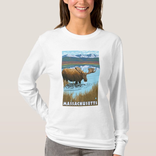 MassachusettsMoose som dricker i sjön T-shirt (Framsida)