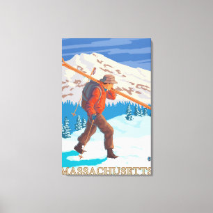 MassachusettsSkier att bära skidar Canvastryck