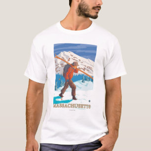 MassachusettsSkier att bära skidar T-shirt