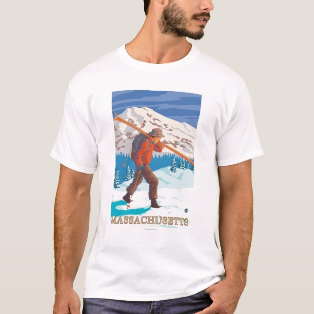 MassachusettsSkier att bära skidar T-shirt (Framsida)