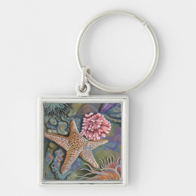 MassachusettsTidepool Scene Fyrkantig Silverfärgad Nyckelring (Framsidan)