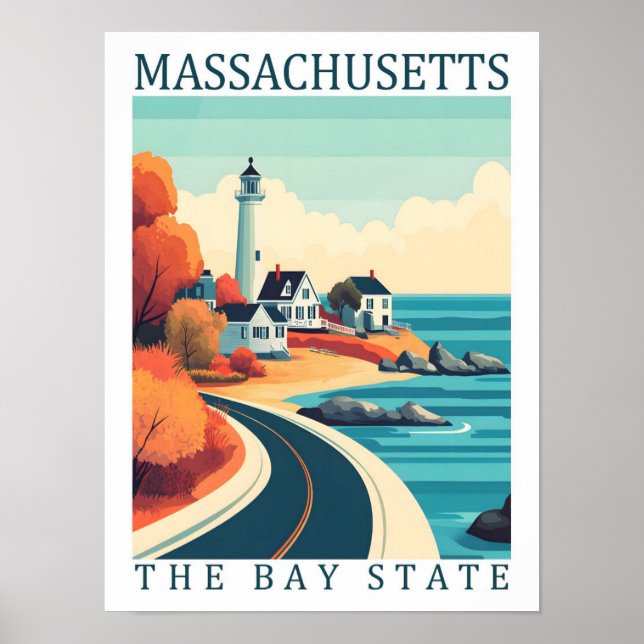 Massachussets Bay State USA Travel Ställe Poster (Framsidan)