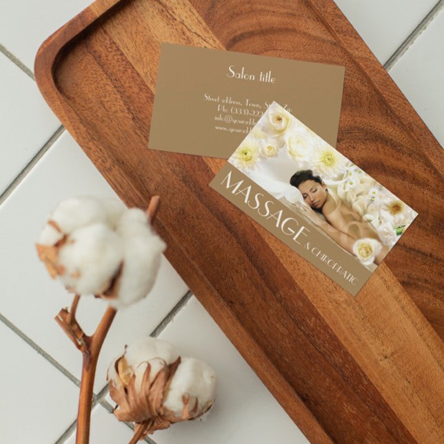 Massage Chiropraktic Body & Soul Tropical Resort Visitkort (Massage business card template exudes tranquility with its soothing design elements.)