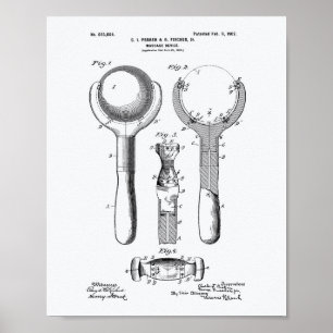 Massage Device 1902 Patent Art White Papper Poster