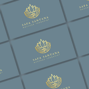 Massage Dusty Blue och Guld Lotus Flower Visitkort