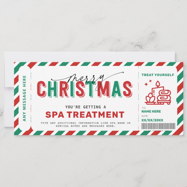Massage för julspa-intyg för gift-kupong inbjudningar (Framsida)