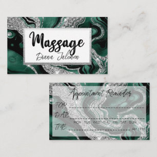 Massage Möte Reminder Silver Grönt Marble Visitkort