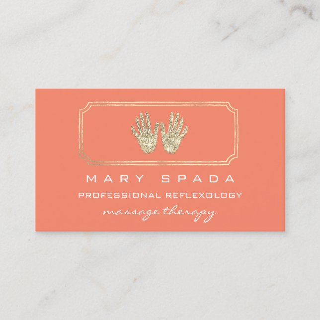 Massage Reflexology Glitter Händer Coral Guld QR Visitkort (Framsida)