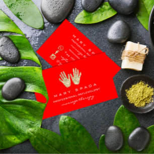 Massage Reflexology Glitter Händer Reiki Red Guld Visitkort