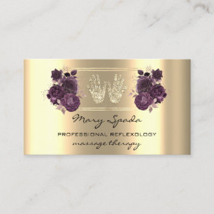 Massage Reflexology Reiki Hand Faux Guld QR Lila Visitkort
