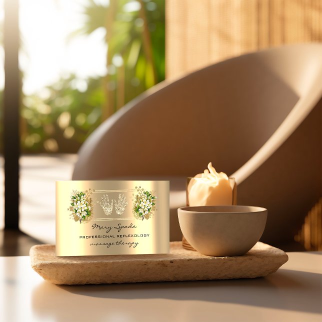 Massage Reflexology Reiki Händer Faux Guld QR Code Visitkort (Massage Reflexology Reiki Hands Faux Gold QR Code Business Card)