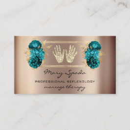 Massage Reflexology Reiki Händer Faux Guld QR Teal Visitkort