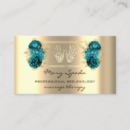 Massage Reflexology Reiki Händer Faux Guld QR Teal Visitkort
