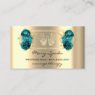 Massage Reflexology Reiki Händer Faux Guld QR Teal Visitkort