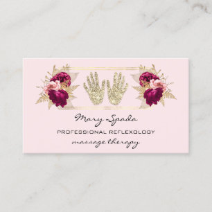 Massage Reflexology Reiki Händer Guld QRCode Blomm Visitkort