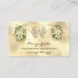Massage Reflexology Reiki Händer Guld QRCode Blomm Visitkort