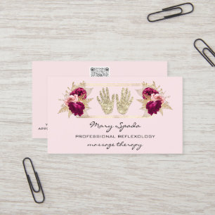 Massage Reflexology Reiki Händer Guld QRCode Blomm Visitkort