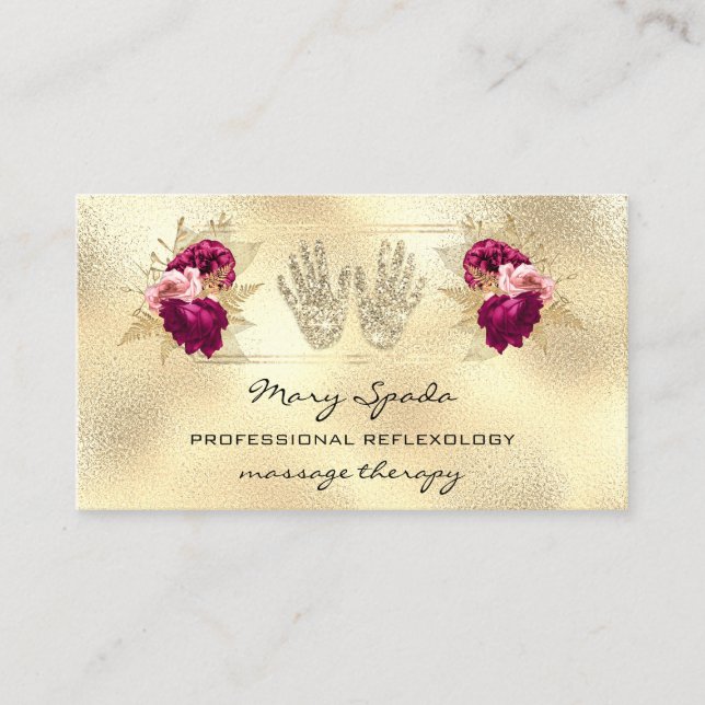 Massage Reflexology Reiki Händer Guld QRCode WAN-u Visitkort (Framsida)