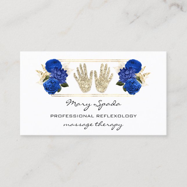 Massage Reflexology Reiki Händer Guld QRCode White Visitkort (Framsida)