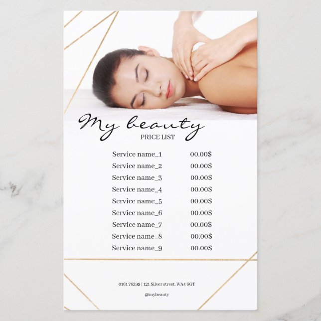 Massage Salon White Background & Linjer Pris List (Framsida)