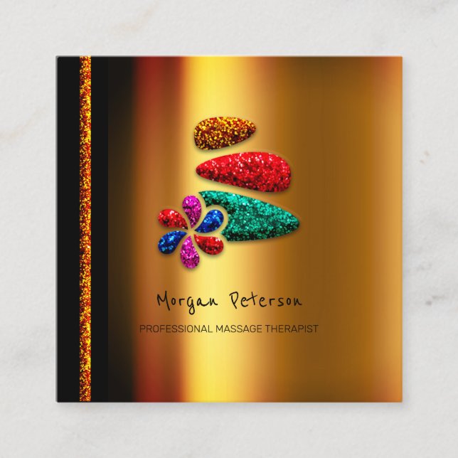 Massage Spa Hälsa Blommigt Stone Logotyp Guld Eleg Tidsbeställning Kort (Framsida)