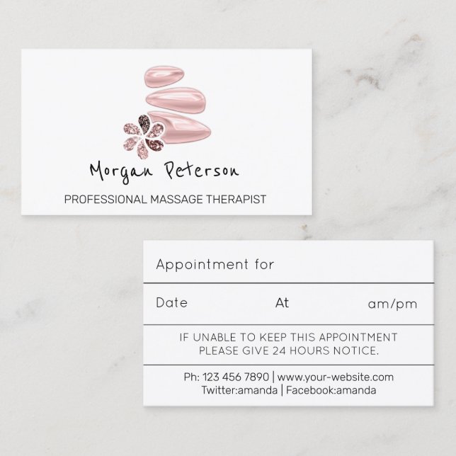 Massage Spa Hälsa Rosa Anpassningsbar Logotyp Ro Tidsbeställning Kort (Fram/baksida)