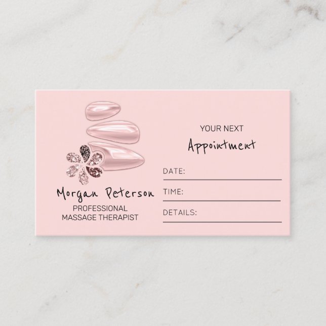 Massage Spa Hälsa Rosa Logotyp Flower Stones Tidsbeställning Kort (Framsida)