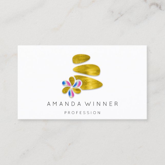 Massage Spa Hälsa Stone Logotyp Guld Holograph Tidsbeställning Kort (Framsida)