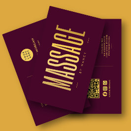 Massage terapeut QR-kod logotyp burgunderröd & gul Visitkort