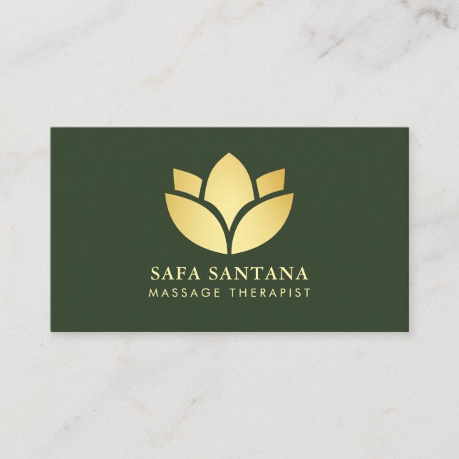 Massage Terapi Spa Lotus Blomma Mörkgrön Visitkort (Framsida)