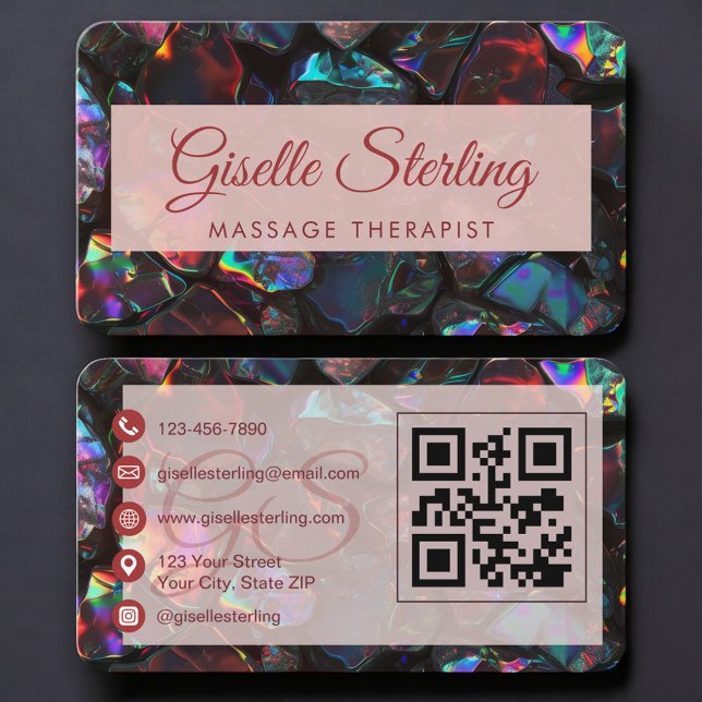 Massage Therapist Black Opal QR Code Visitkort (Skapare uppladdad)