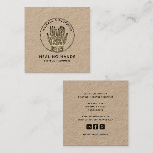 Massage Therapist Body Work Mehndi Henna Kraft Fyrkantigt Visitkort (Fram/baksida)