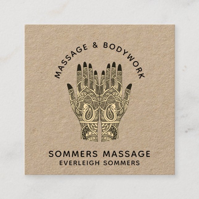 Massage Therapist Body Work Mehndi Henna Kraft Squ Fyrkantigt Visitkort (Framsida)