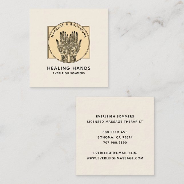 Massage Therapist Body Work Mehndi Henna Square Bu Fyrkantigt Visitkort (Fram/baksida)