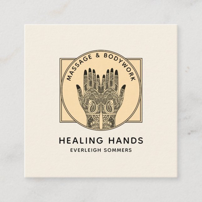 Massage Therapist Body Work Mehndi Henna Square Bu Fyrkantigt Visitkort (Framsida)