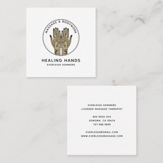 Massage Therapist Body Work Mehndi Henna Square Bu Fyrkantigt Visitkort (Fram/baksida)