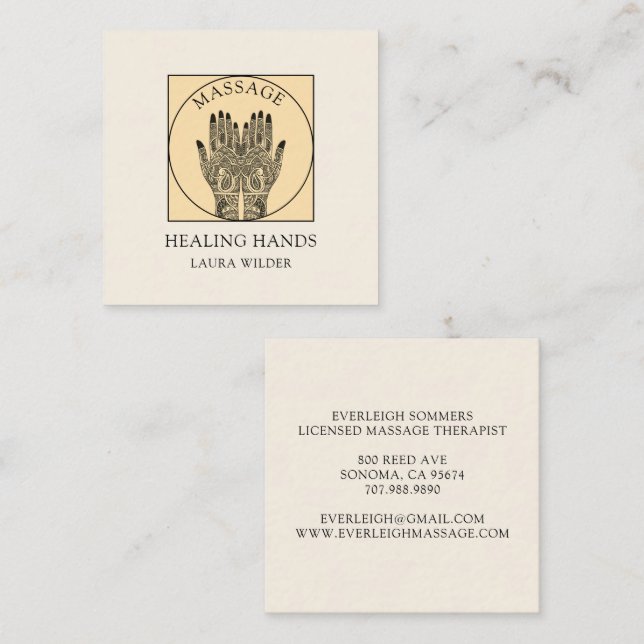 Massage Therapist Body Work Mehndi Henna Square  Fyrkantigt Visitkort (Fram/baksida)