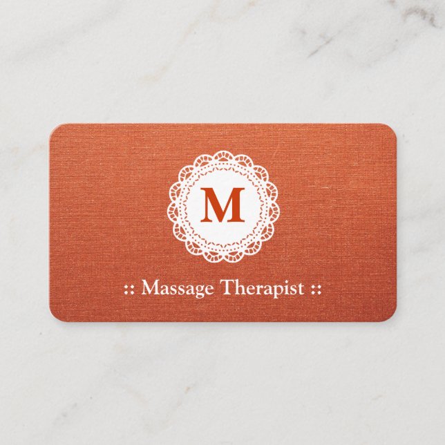 Massage Therapist Elegant Snöre Monogram Visitkort (Framsida)
