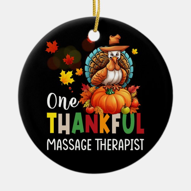 Massage Therapist en tankfull Thanksgiving faller  Julgransprydnad Keramik (Framsidan)