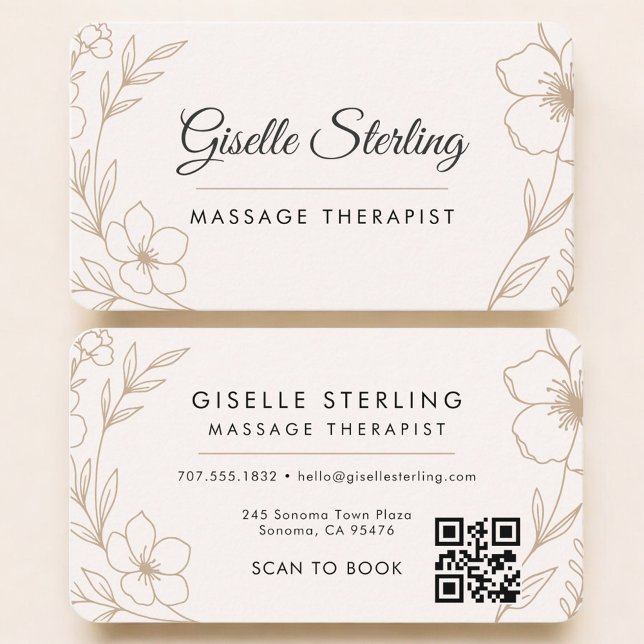 Massage Therapist Floral QR Code Professional Visitkort (Skapare uppladdad)