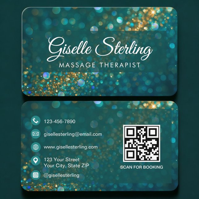 Massage Therapist  Green Gold QR Code Professional Visitkort (Skapare uppladdad)