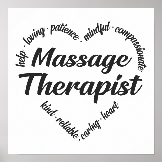 Massage Therapist Heart Ord Cloud Poster (Framsidan)
