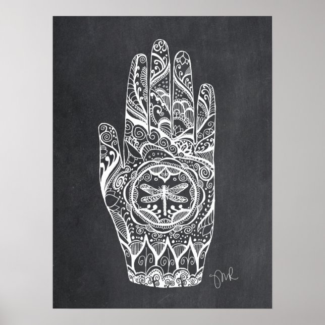 Massage Therapist Henna Dragonfly Tattoo Hand 1 Poster (Framsidan)