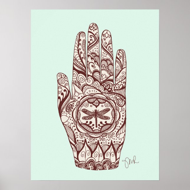 Massage Therapist Henna Dragonfly Tattoo Hand 2 Poster (Framsidan)