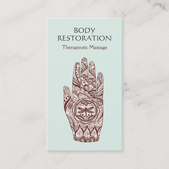 Massage Therapist Henna Dragonfly Tattoo Hand 2 Visitkort (Framsida)