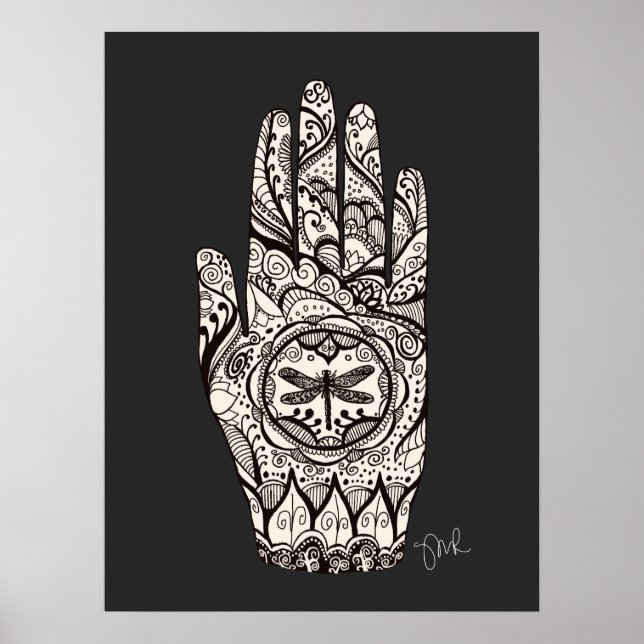 Massage Therapist Henna Dragonfly Tattoo Hand 3 Poster (Framsidan)