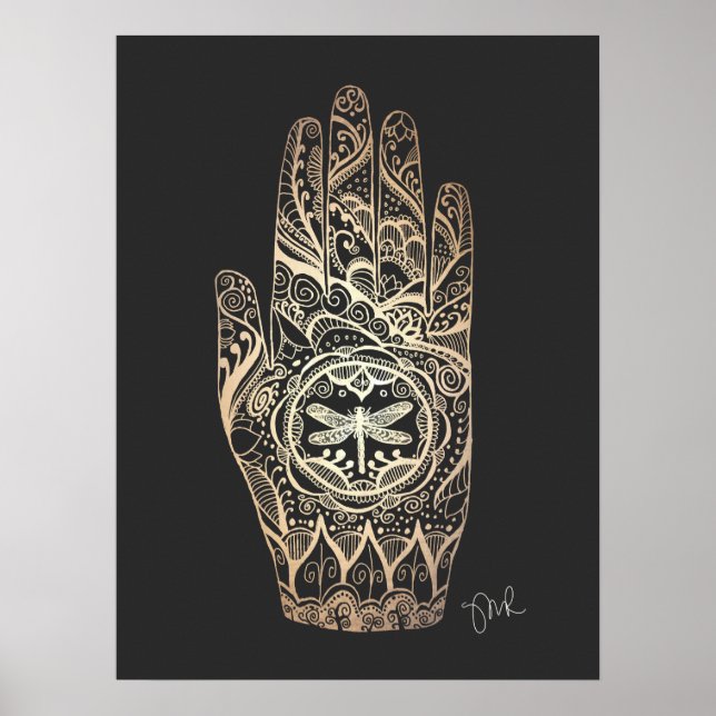 Massage Therapist Henna Dragonfly Tattoo Hand 4 Poster (Framsidan)