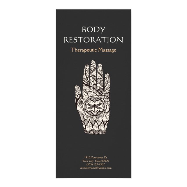 Massage Therapist Henna Dragonfly Tattoo Hand 4 Reklamkort (Framsidan)